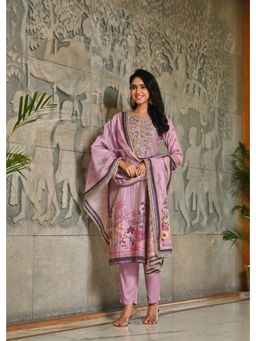 Bhavyata - Lavender Floral Printed and Embroidered Kurta with Pant and Dupatta