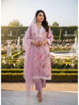Bhavyata - Lavender Cotton Schiffli Printed Kurta with Pant and Dupatta