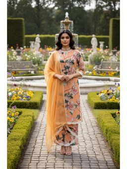 Bhavyata - Orange Cotton Schiffli Printed Kurta with Palazzo and Dupatta