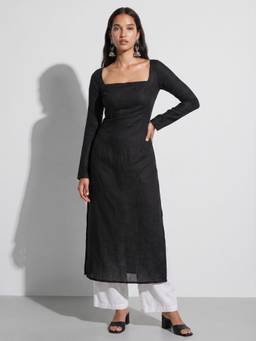NISHORAMA - Black Baani Sleeved Corset Long Kurta