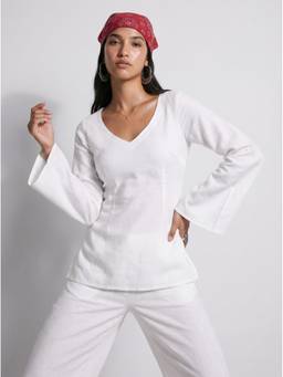 NISHORAMA - White Maanya Bell Sleeves Short Kurti
