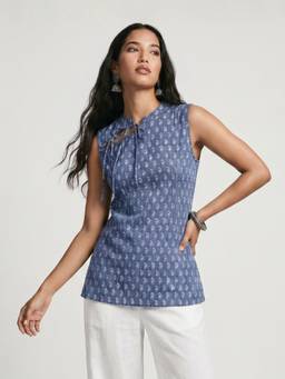 NISHORAMA - Blue Alisha Tie-Neck Kurti