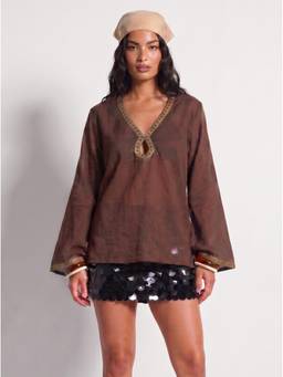 NISHORAMA - Brown Jharna Sheer Short Kurti