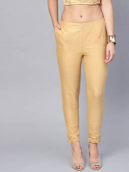 Juniper - Gold Women's Cotton Flex Solid Slim Fit Pant