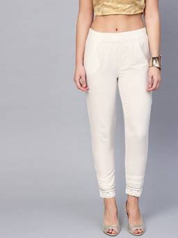 Juniper - White Women's Cotton Flex Solid Slim Fit Pant