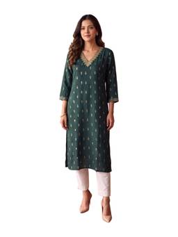 Rangita - Womens Green Rayon Embroidered Straight Kurta