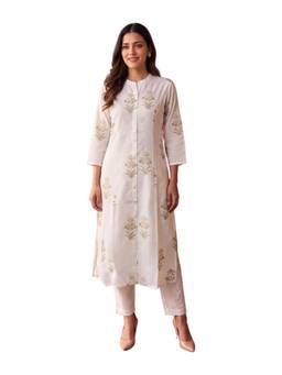 Rangita - Women Off White Rayon Printed A-Line Kurta