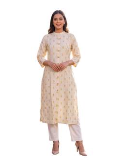 Rangita - Womens Beige Poly Viscose Printed A-Line Kurta