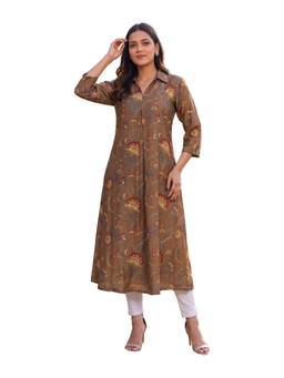 Rangita - Women Brown Poly Viscose Printed A-Line Kurta