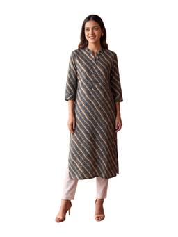 Rangita - Women Blue Poly Viscose Printed Straight Kurta