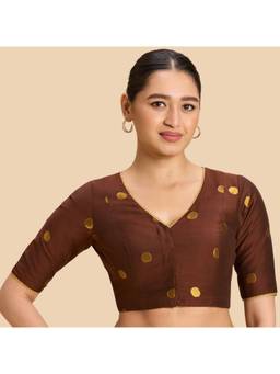 Studio Shringaar - Brown Women's Brown Cotton Silk Chanderi Readymade Saree Blouse