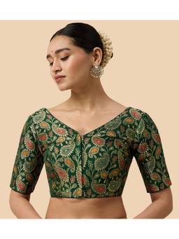 Studio Shringaar - Green Women's Cotton Silk Blended Handloom Readymade Saree Blouse