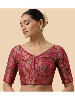 Studio Shringaar - Pink Women's Cotton Silk Blended Handloom Readymade Saree Blouse