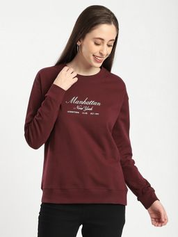 R&B - Wine Cotton Regular Fit Women Sweatshirt