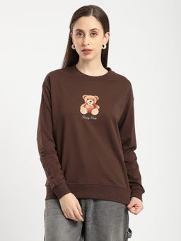 R&B - Brown Cotton Regular Fit Women Sweatshirt