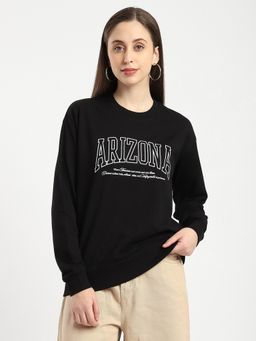 R&B - Black Cotton Regular Fit Women Sweatshirt