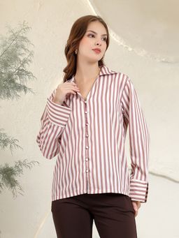 Kibo - Women Brown Polyester Striped Shirt