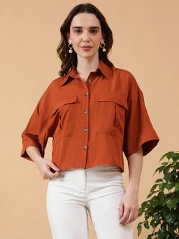 Oxolloxo - Women Brown Polyester Solid Shirt