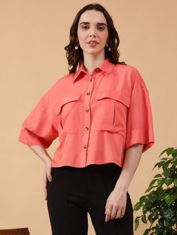 Oxolloxo - Women Orange Polyester Solid Shirt