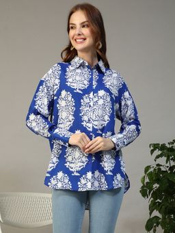 Oxolloxo - Women Blue Viscose Floral Shirt