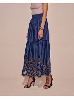 Style Island - Women Navy Blue Embroidered Maxi Skirt