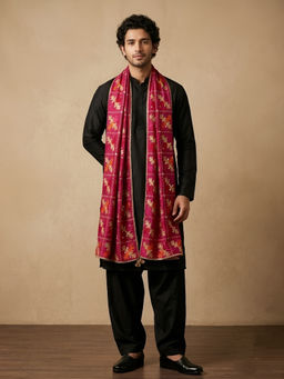 MUFFLY - Chinon Phulkari Embroidered Men's Dupatta with Mirror Detailing and Tassel Border