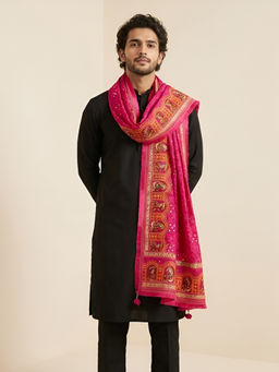 MUFFLY - Chinon Heritage Phulkari Men's Dupatta With Kutch Mirror Work - Pink