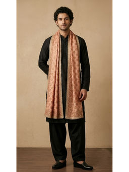MUFFLY - Chinon Heritage Phulkari Embroidered Men's Dupatta With Beads Work - Peach