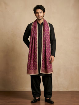 MUFFLY - Chinon Heritage Phulkari Embroidered Men's Dupatta With Beads Work - Purple