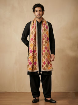MUFFLY - Chinon Phulkari Embroidered Men's Dupatta With Mirror Detailing - Multicolor