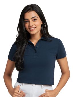 The Souled Store - Solids Navy Cropped Polos for Women