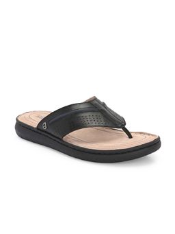 Delize - Black Delize Men V-Strap Leather Sandal