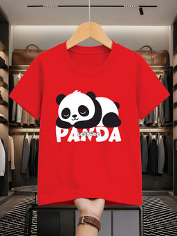 LEOTUDE - Red Kid's Cotton Printed Oversized T-Shirt