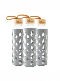 The Better Home - Borosilicate Water Bottles with Sleeve and Bamboo Lid Aqua (550ml) (Pack of 3)