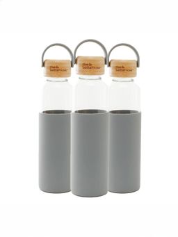 The Better Home - Borosilicate Water Bottles with Sleeve and Bamboo Lid Grey (500ml) (Pack of 3)