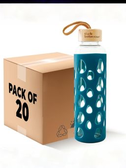 The Better Home - Borosilicate Water Bottles with Sleeve and Bamboo Lid Aqua (550ml) (Pack of 20)