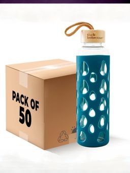 The Better Home - Borosilicate Water Bottles with Sleeve and Bamboo Lid Aqua (550ml) (Pack of 50)