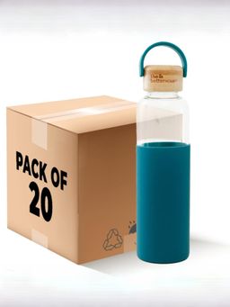The Better Home - Borosilicate Water Bottles with Sleeve and Bamboo Lid Aqua (500ml) (Pack of 20)