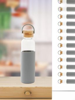 The Better Home - Borosilicate Water Bottles with Sleeve and Bamboo Lid Grey (500ml) (Pack of 10)