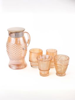 Gleevers - Borosilicate Glass Water Jug with Lid & 4 Assorted Glasses