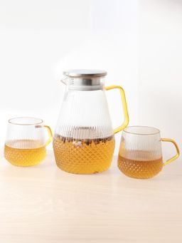 Gleevers - Borosilicate Glass Water Jug with Lid (1500ml) & 2 Cups (400ml)