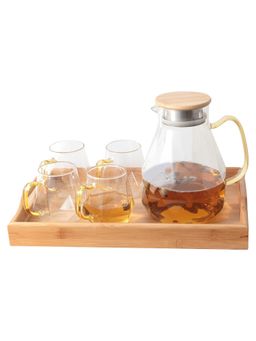 Gleevers - Borosilicate Glass Water Jug with Lid (1820ml), 4 Cups (320ml) & Tray