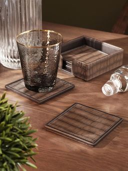 Pure Home + Living - Brown Croco Texture Faux Leather Coasters