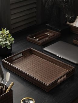 Pure Home + Living - Brown Croco Texture Faux Leather Rectangle Tray