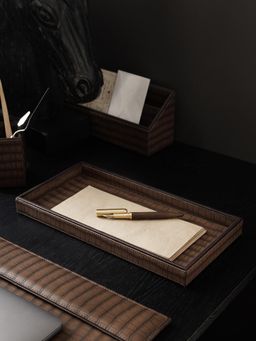 Pure Home + Living - Brown Croco Texture Faux Leather Pin Tray