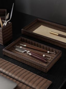 Pure Home + Living - Brown Croco Texture Faux Leather Pin Tray