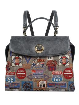 HENNEY BEAR - Medal Plate Grey Backpack with Detachable Strap