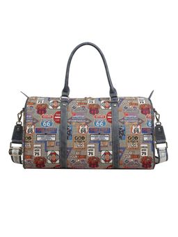 HENNEY BEAR - Medal Plate Grey Duffle Bag with Detachable Strap