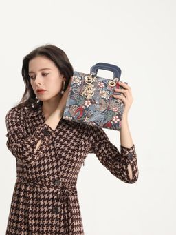 HENNEY BEAR - Navy Blue Parrot Song Top Handbag with Detachable Strap