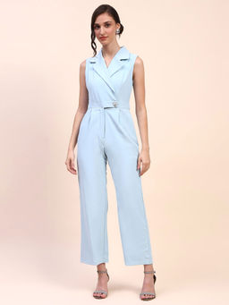 CAMLA - Barcelona Notch Lapel Gurkha Belted Sky Blue Jumpsuit
